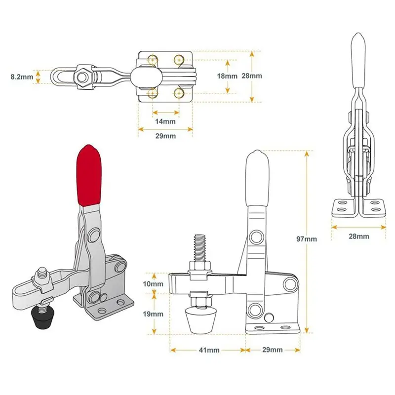 ABSE-4PCS Vertical Quick-Release Toggle Clamp 102B - 220 Ibs Holding Capacity W Rubber Pressure Tip Easy To Use Silver