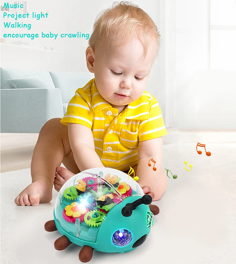 Electric Music with Light Beetle Toys 360° Rotation Walking Cute Interactive Sound Toy Early Education Toys for Kids Baby Childs