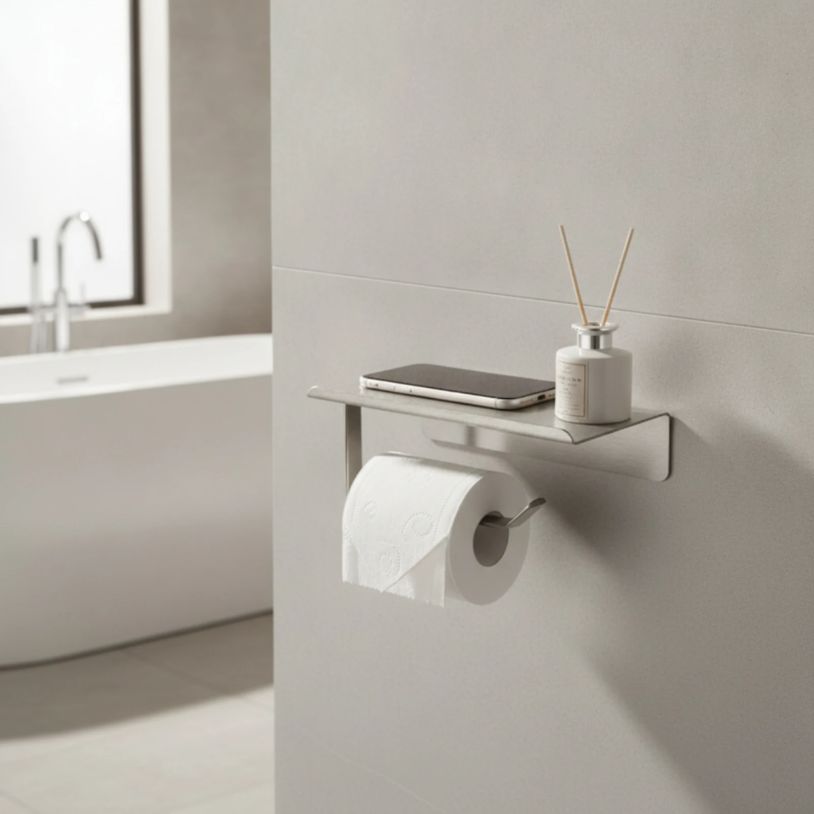 Bathroom Tissue Holder with Shelf Multifunctional Bathroom Tissue Holder with Phone Shelf Hardware Space-Saving Rustproof