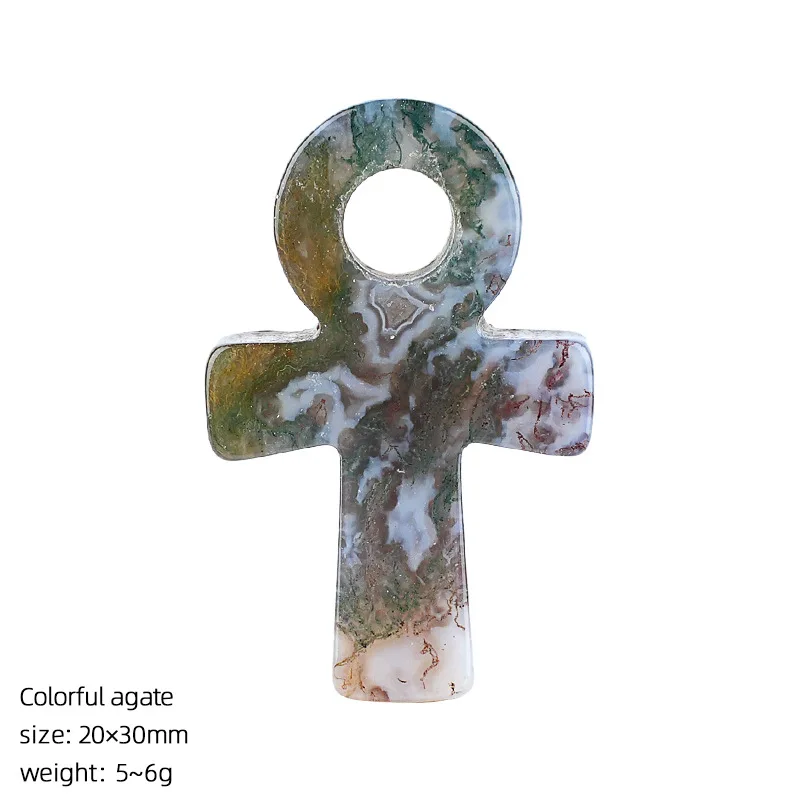Colorful Agate Ankh Cross Pendant Life Symbol Grass Natural Stone Charm DIY Necklace Accessories Jewelry Making Fast Ship