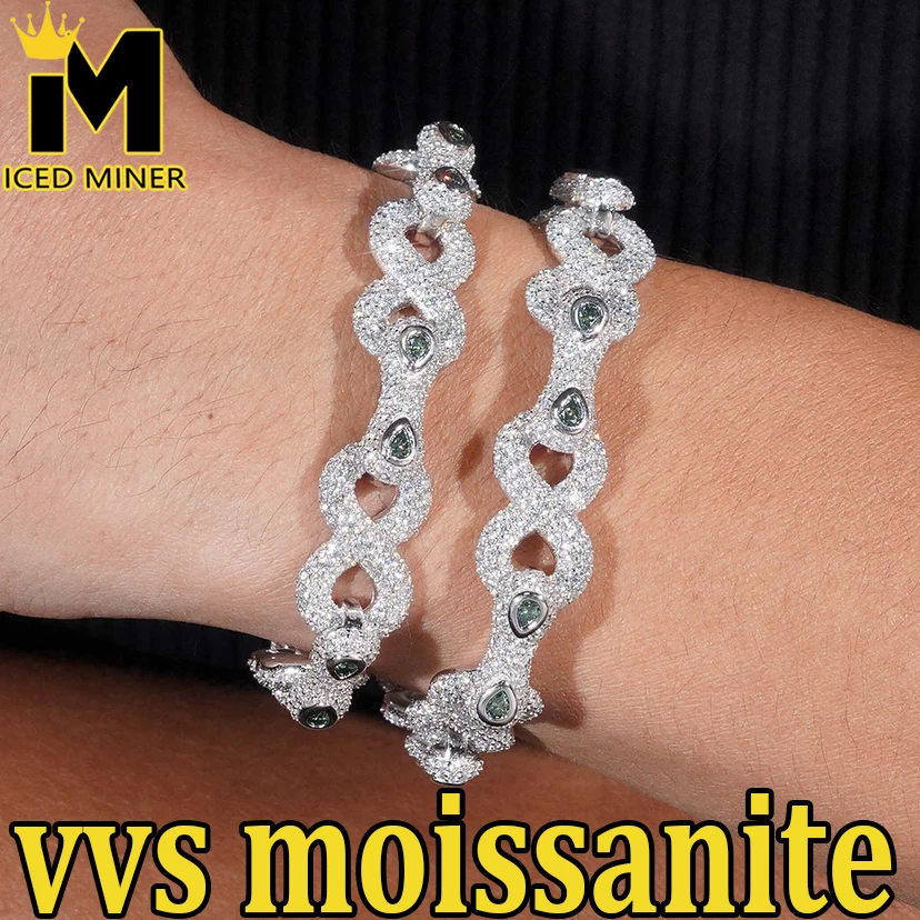 13mm Moissanite Bracelets S925 For Women Iced Out Chain Bone Chain Hip Hop Jewelry Pass Diamonds Tester With GRA Free Shipping