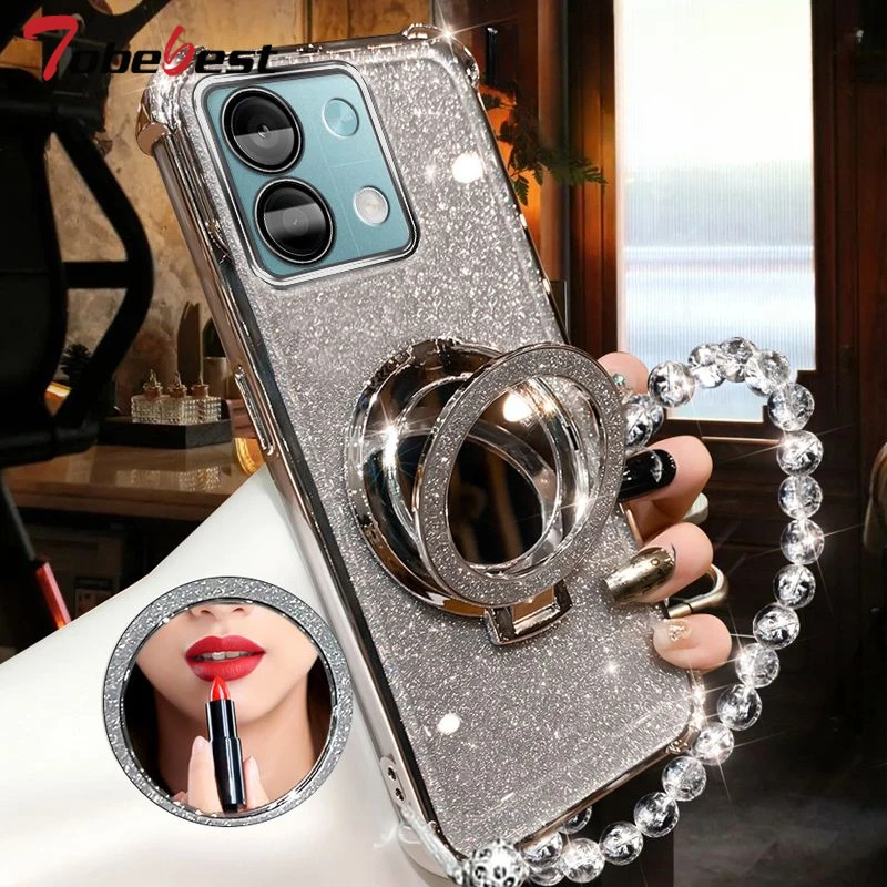Shockproof GLITTER Plating Crystal Bracelet Magsafe Phone Holder Case For Xiaomi Redmi Note 13 Pro 13R 4G 5G Cover image 5