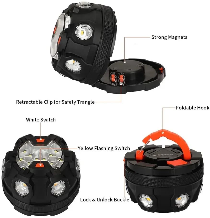 Imagem -02 - Emergência Sos Luz para Carro Ajuda Flash Beacon Car Led Roadside Safety Lâmpada Piscando Lanterna de Aviso Gancho Base Magnética Auto Breakdown