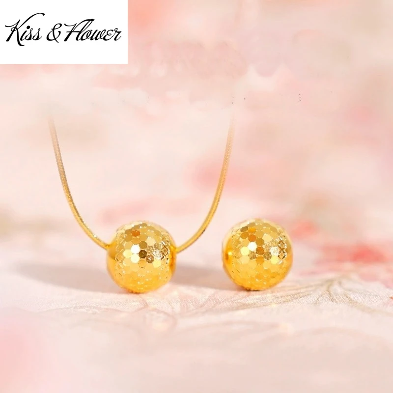 

KISS&FLOWER Gold Shiny Ball Necklace Pendants For Women Wedding Party Birthday Christmas Bride Mother Girl Ladies Gifts PD193