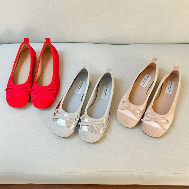 

Flat, Gentle and Fashionable French Small Red Single-shoe Women's Shoes for Spring and Autumn2025,Soft-soled Silver Ballet Shoes