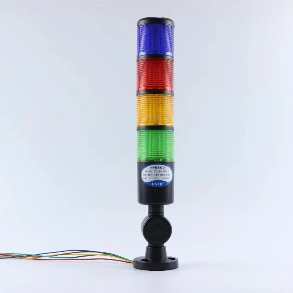 أسود 24 فولت برج الإشارة الصناعية السلامة كومة إنذار ضوء Led متعدد الطبقات طوي الجرس الحذر مصباح تحذير لآلات التصنيع باستخدام الحاسب الآلي