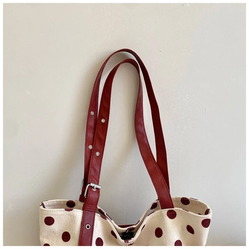 Fashion Adjustable Polka Dot Handbag Korean Style Belt Buckle Shoulder Bag Large Capacity Tote Bag Women