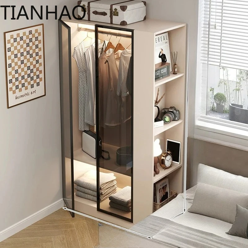 Economic Small Sensor Led Wardrobe Glass Doors Tall Clothes Designer Organizer Wardrobe Bedroom Rack Armario De Ropa Furniture