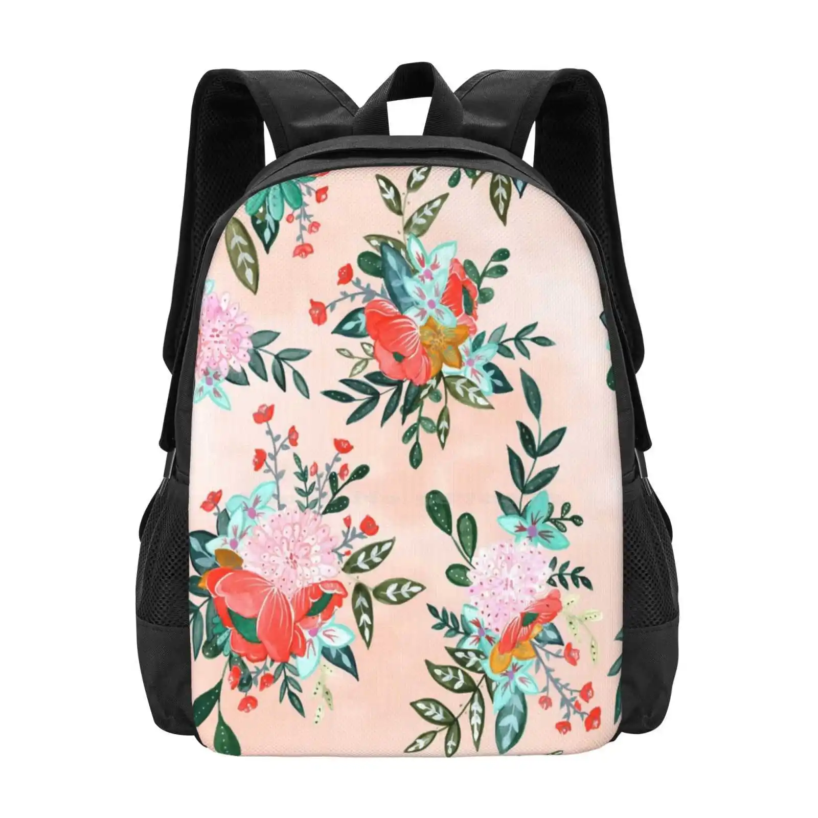 

Bouquet Bursts Pattern Design Laptop Travel School Bags Gouache Watercolor Repeat Pattern Peach Pink Pastel Coral Poppy