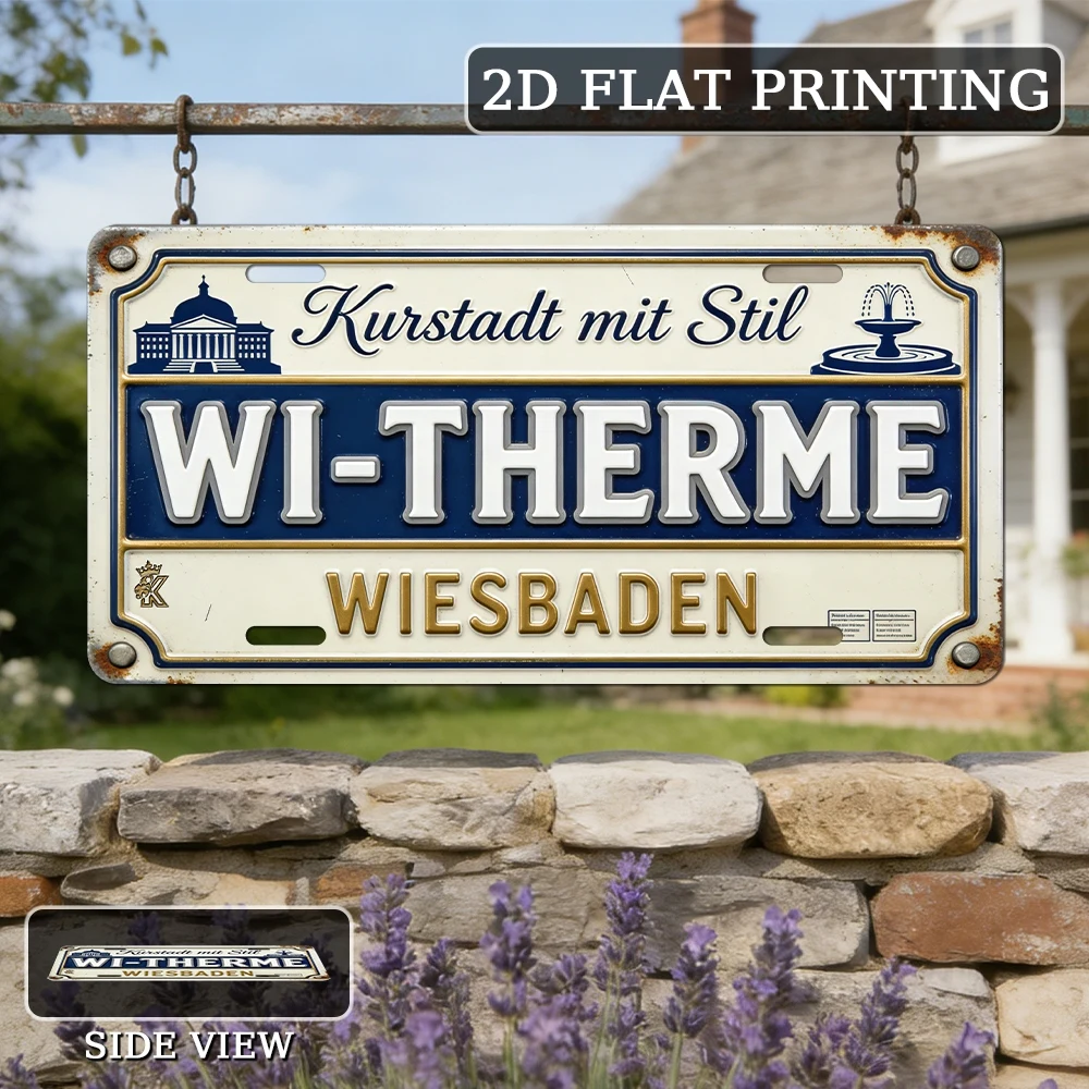 2D Flat, 2D Flat - 2D Flat, 2D Flat, 1pc, Vintage Sign Decoration (30.48cm × 15.24cm), Wiesbaden, Germany City Decorative Sign,
