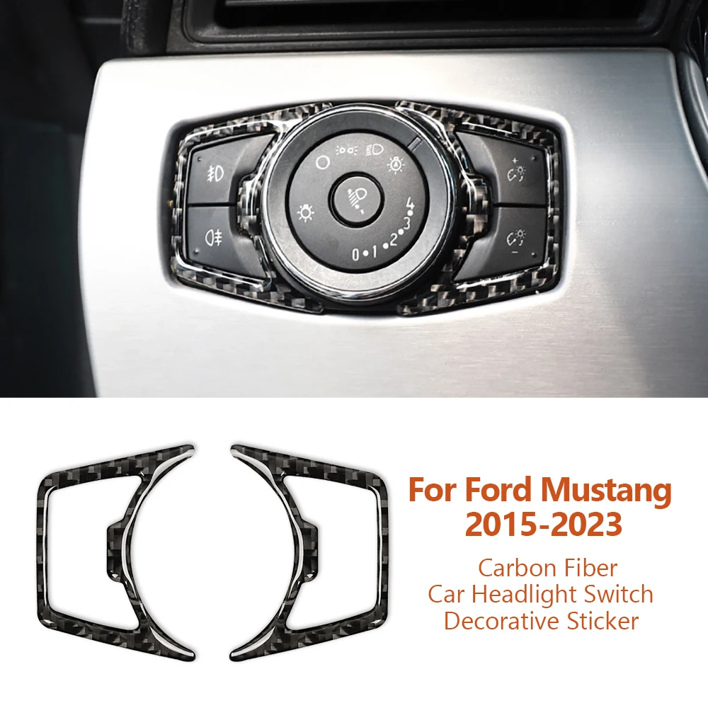 

For Ford Mustang 2015-2023 Car-Styling Carbon Fiber Car Headlight Switch Button Decorative Sticker Auto Inter Modify Accesorios