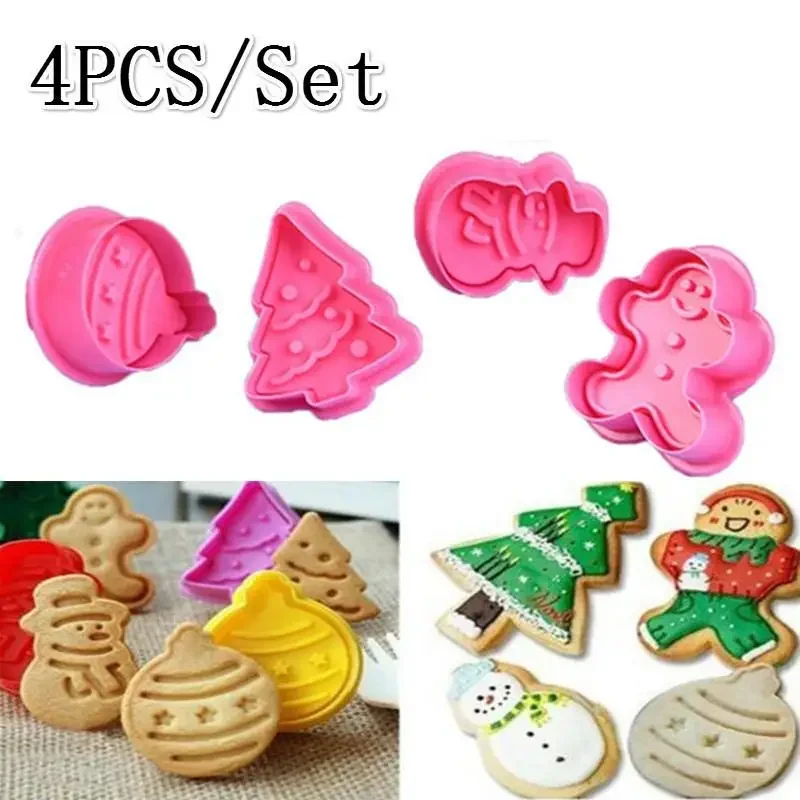 2026 New 4PCS/Set Christmas Silicone Cookie Cutters Xmas Tree Gingerbread Man Bauble Shapes Non-Stick Reusable Baking Molds