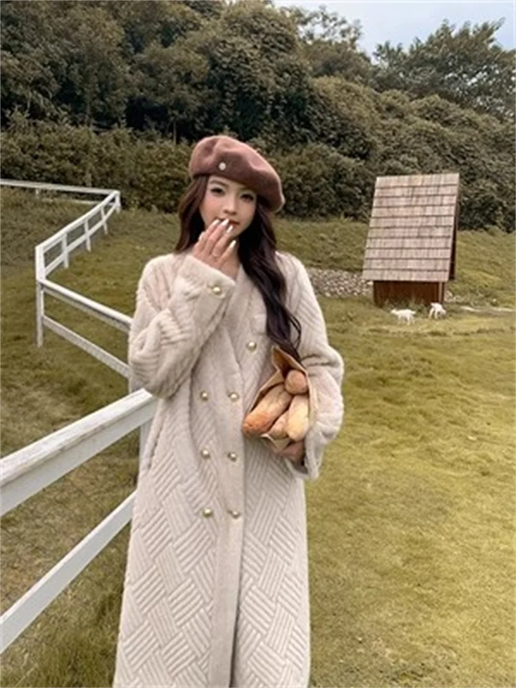 2024 Autumn/Winter Thickened Warm Imitation Fur Coat Long Double Breasted Imitation Mink Add Environmentally Friendly Fur Coats