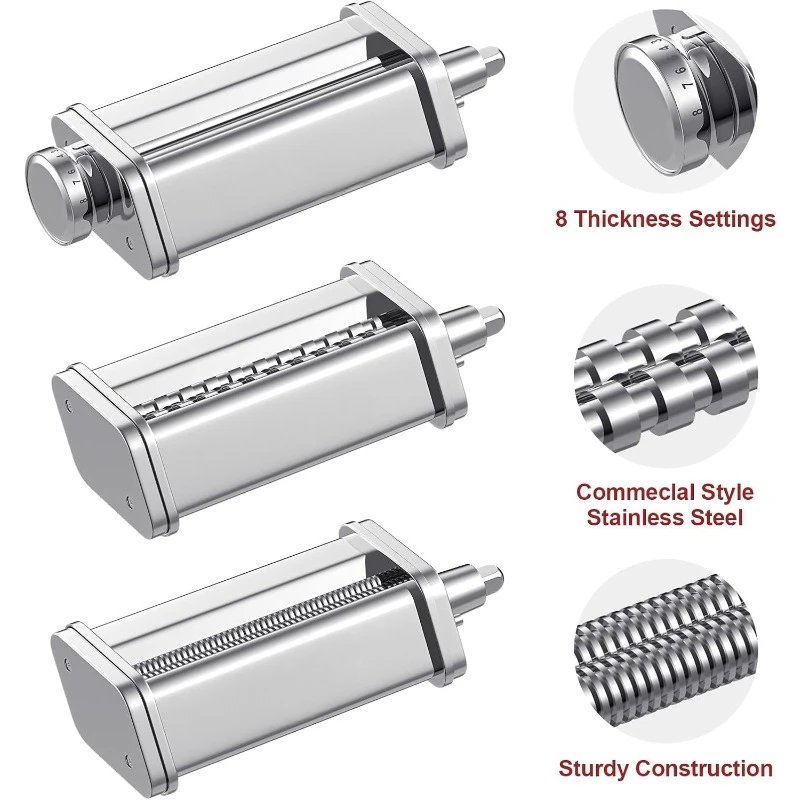 Pasta Attachment for KitchenAid Mixer,   Pasta Sheet Roller, Spaghetti Fettuccine Cutter, 3Pcs for Pasta Attachment