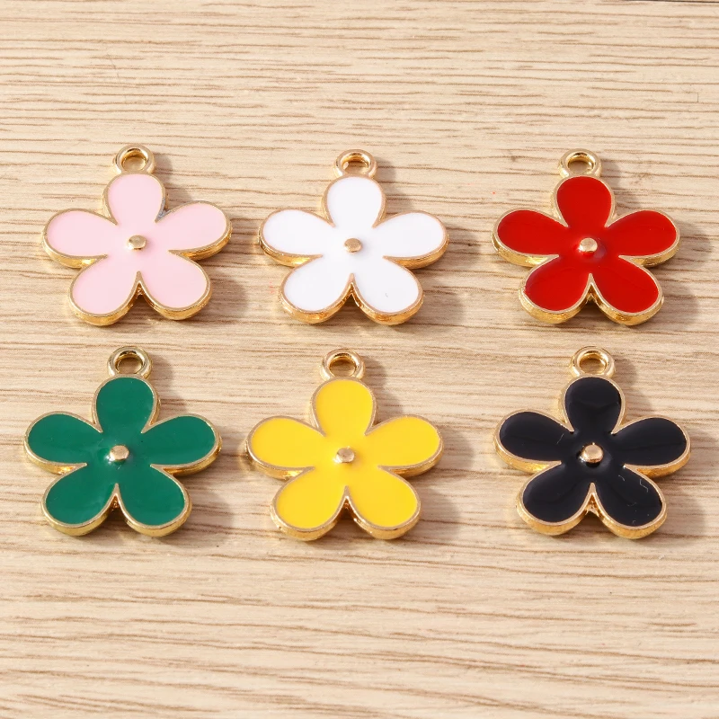 10pcs 20x23mm Fashion Colorful Enamel Flower Charms for Jewelry Making Earrings Pendants Necklace Bracelets DIY Crafts Supplies