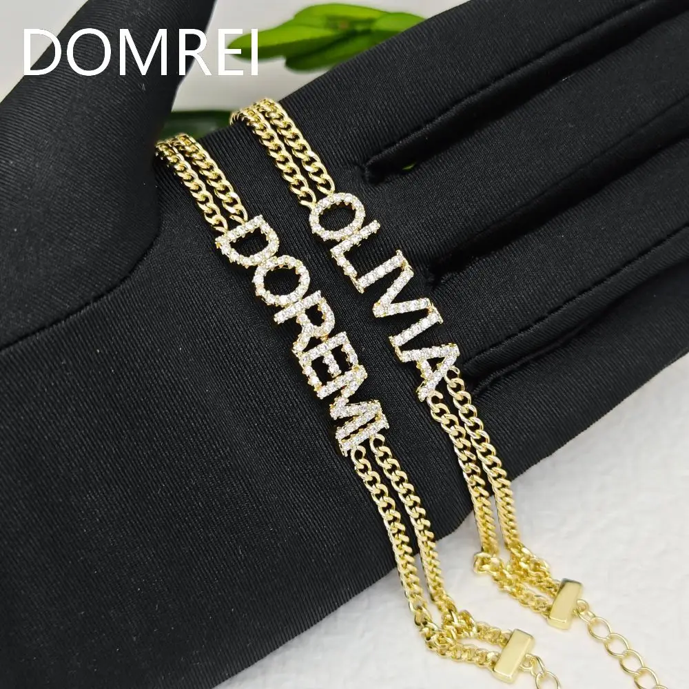 

DOREMI Double Chains 9mm Crystal Letters Bracelet Custom Name Personalized Crystal Letter Double Cuban Chain Bracelet