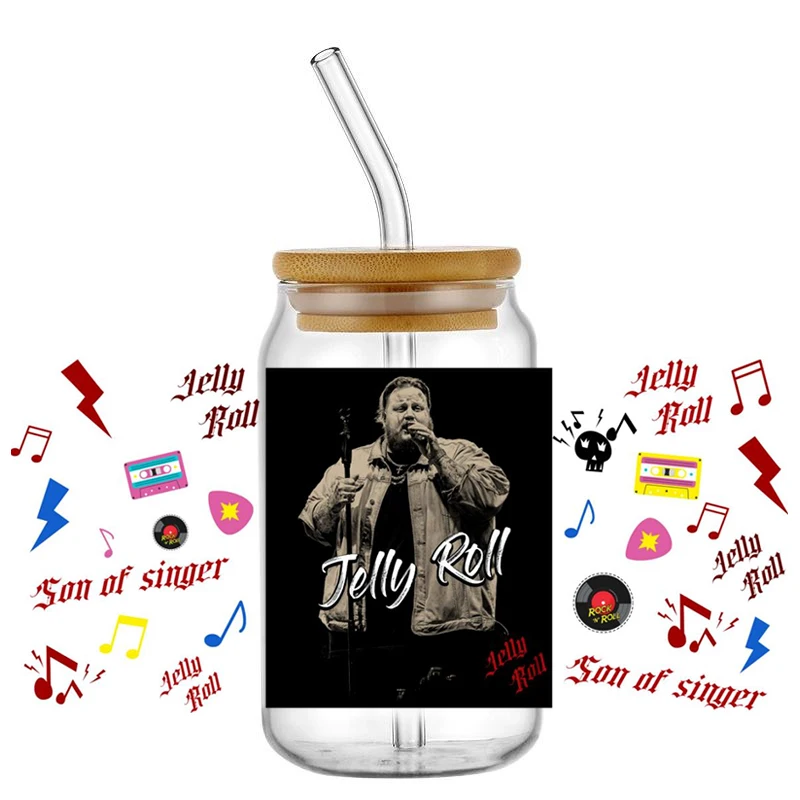 Cantor Jelly Roll UV DTF Transferência Adesivo, Envoltório impermeável Transfere Decalques, DIY para 16oz Libbey Glass Cup, Aceitar Personalizado