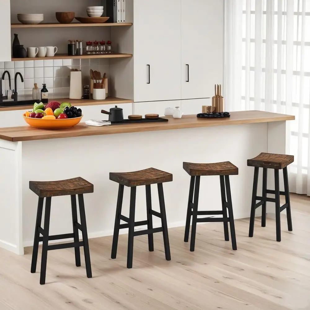 

Bar Stools Set of 4, 29-inch Bar Height Back, Rustic Barstools or Kitchen Island, Dining Room, Pub
