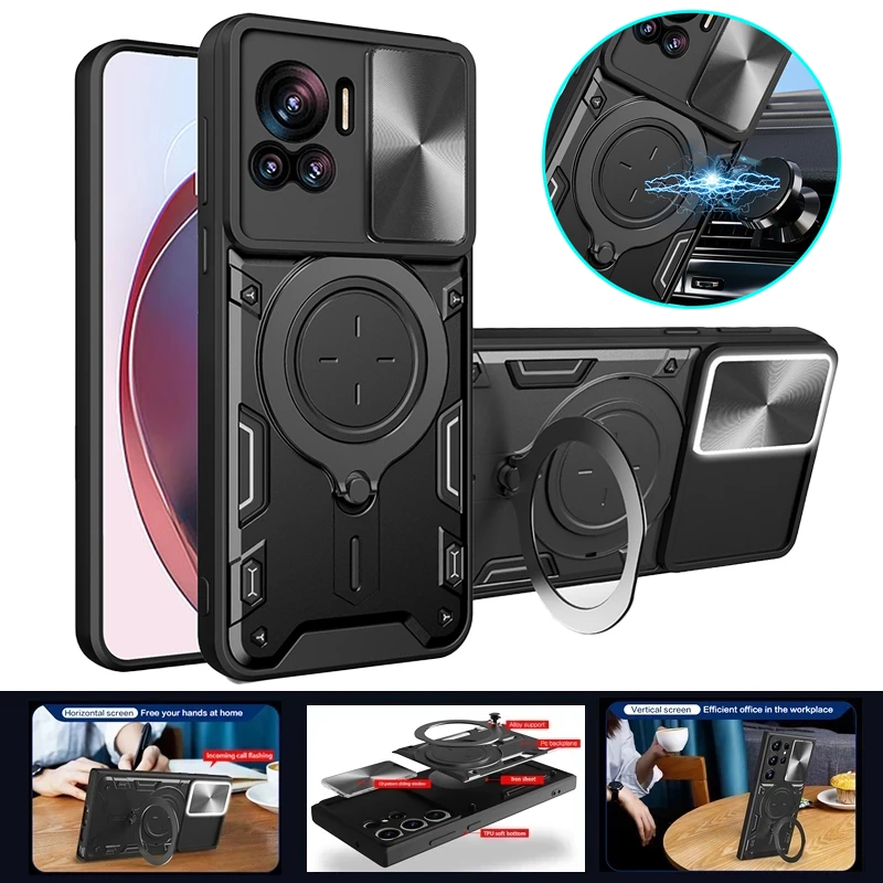 For Motorola Edge 30 Ultra 5G Case Slide Camera Armor Phone Cases for Moto Edge 30 Neo Edge30 Fusion Car Ring Holder Back Cover