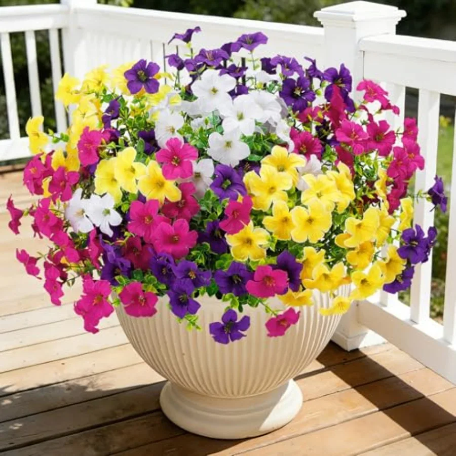 

20 Bundles Artificial Petunias Flowers for Outdoors, Faux Silk Flowers UV Resistant Realistic Fake Plants for Outside Planters
