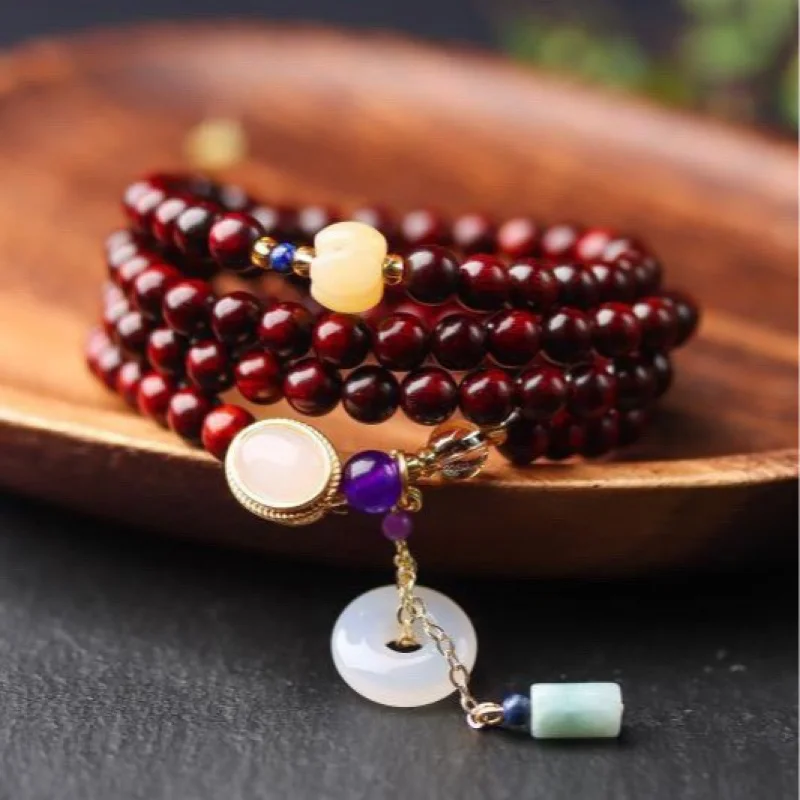 India Pterocarpus Santalinus High Oil Density Golden SpotsDIYBuddha Beads Hand-Held String Sweater Necklace Men's Women's Jewelr