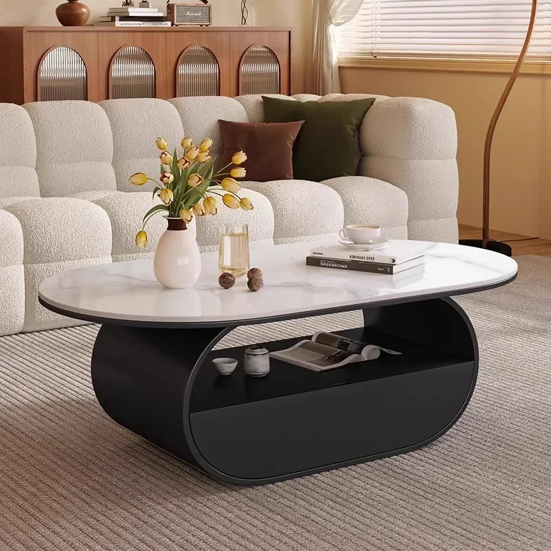 Французский овальный журнальный столик, гостиная, бытовая небольшая квартира, простой и современный, чайный столик из каменной плиты, легкая роскошь и высокая