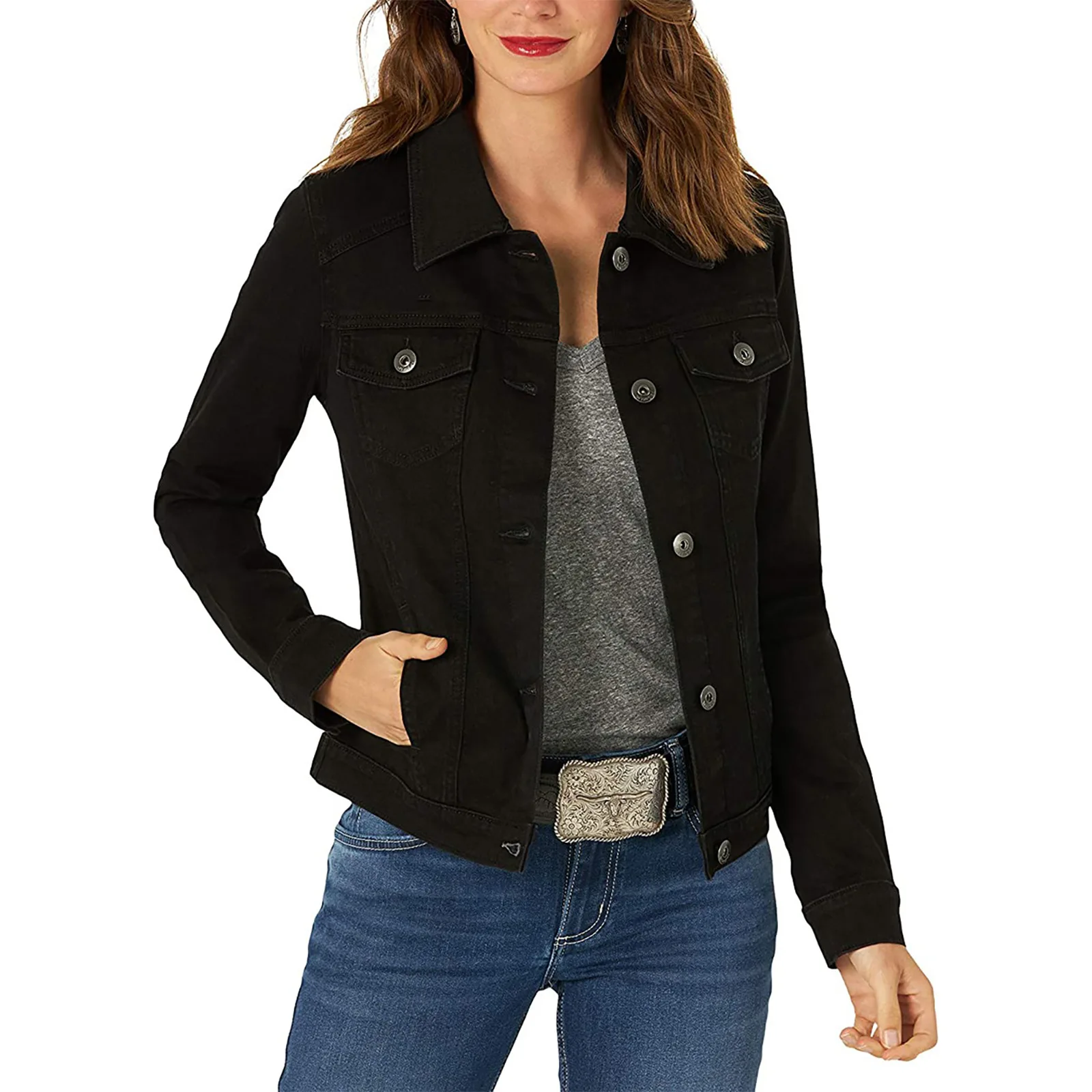 

Women Solid Denim Coat Spring Autumn New American High Street Casual Slim Single Breasted Tops Fashion Versatile Pockets Coat