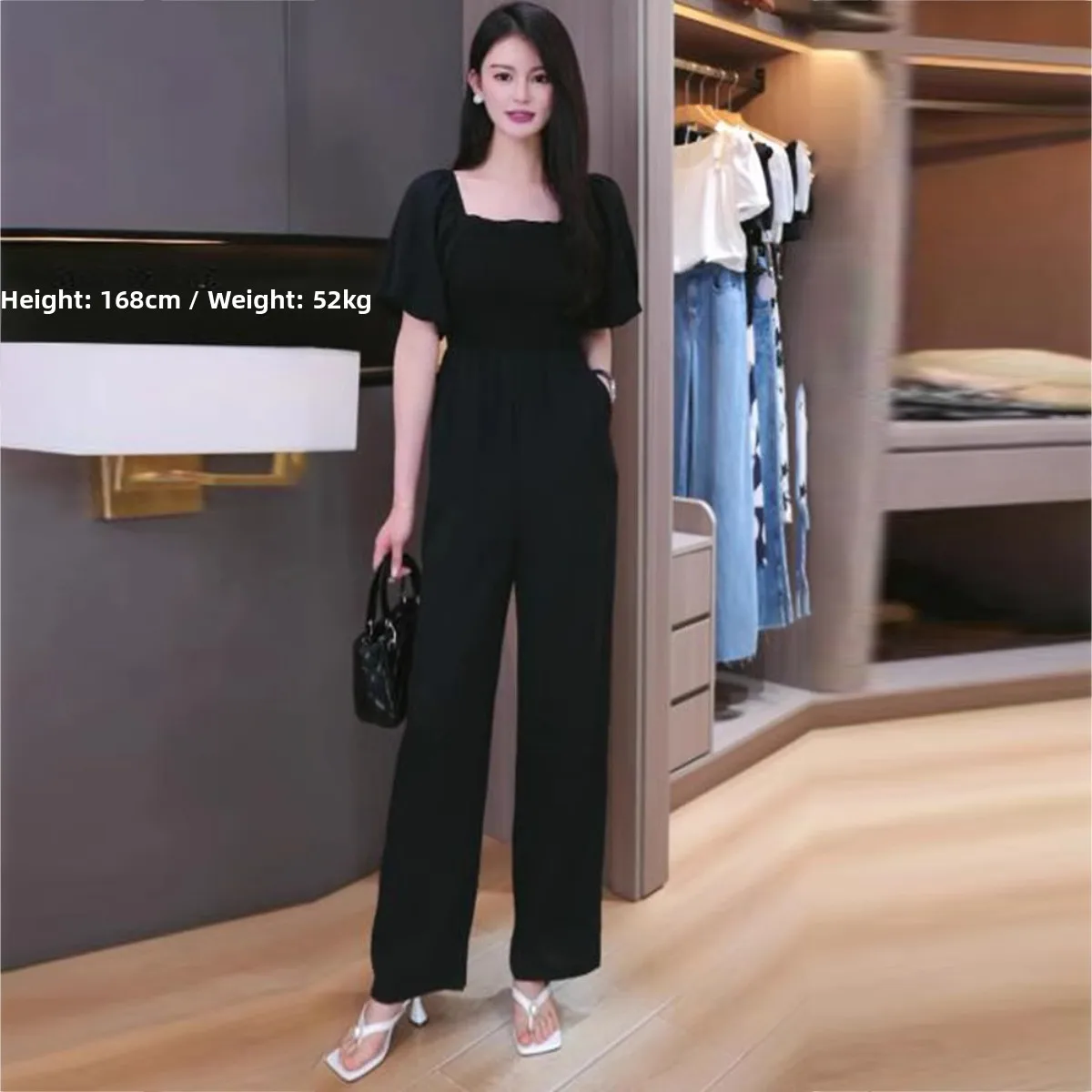 

Ele Bla Chiffon One-Piece Pantsuit Brand Women's Clothing Summer 2025 Straight Leg l Waist Polyester Fiber