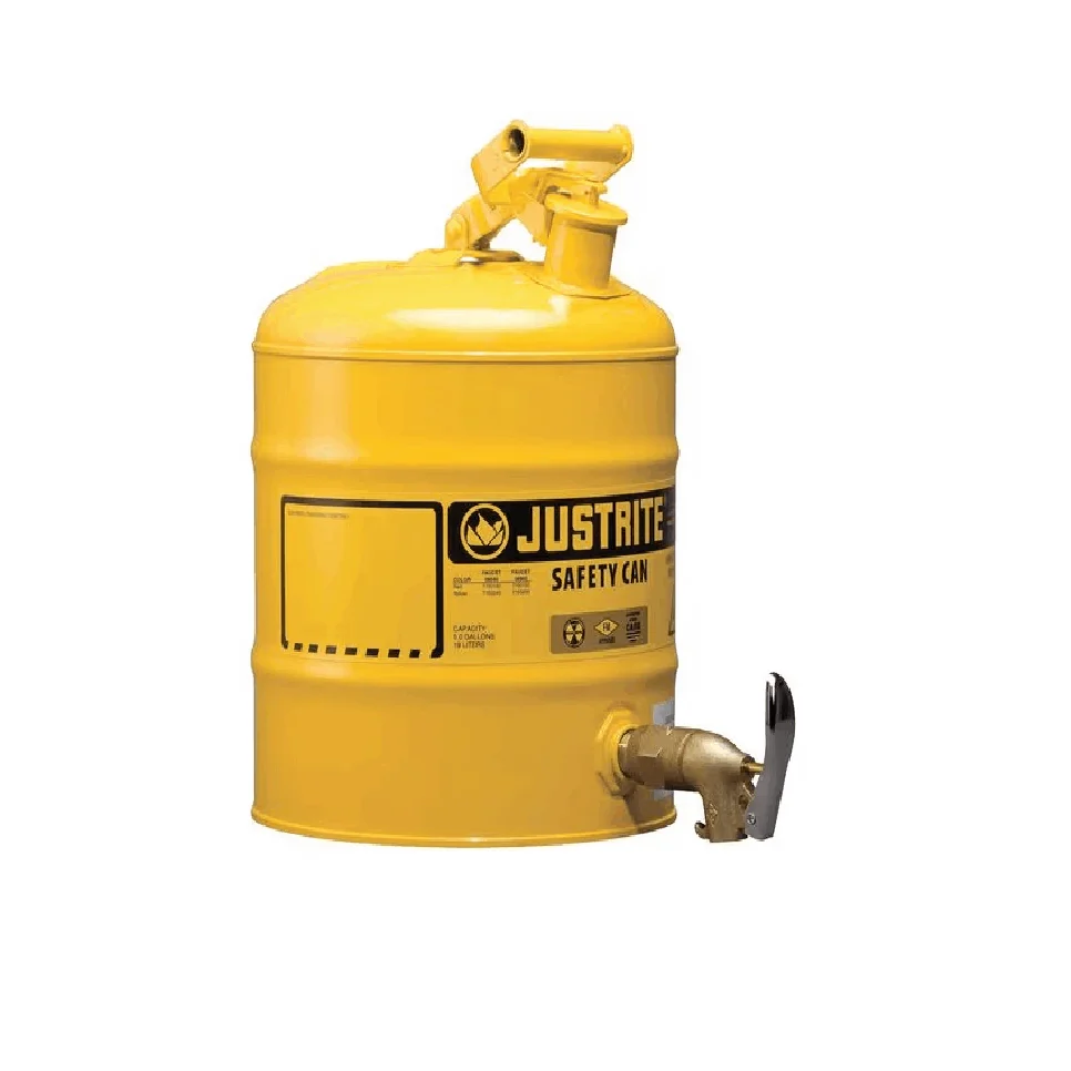 

Safety Can, Steel, Brass, 5 gal, Yellow, 11 3/4 in Dia., Diesel