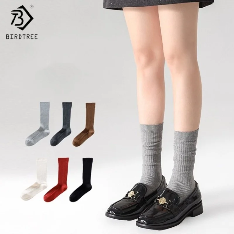 

Birdtree, 3 шт., базовые длинные носки из смесовой шерсти, женские повседневные однотонные мягкие теплые чулки, студенческие девушки, осень-зима A59033JF