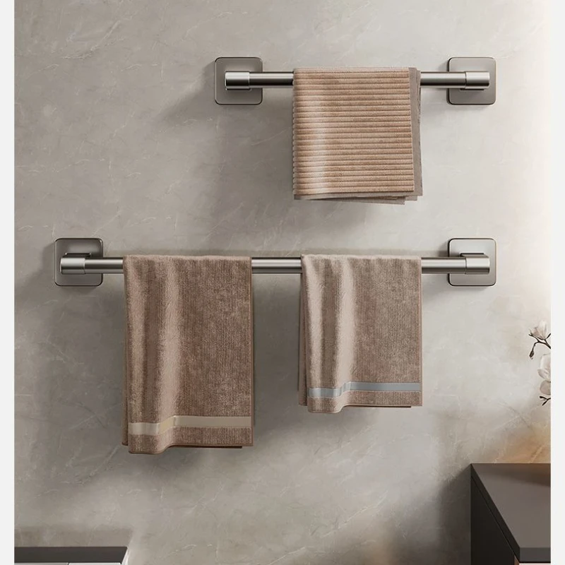 

Aluminum ABS Wall Mounted No Drill Towel Rack Space Saving Single Bar Rustproof Bathroom Shower Toilet Organizer Towel Rack