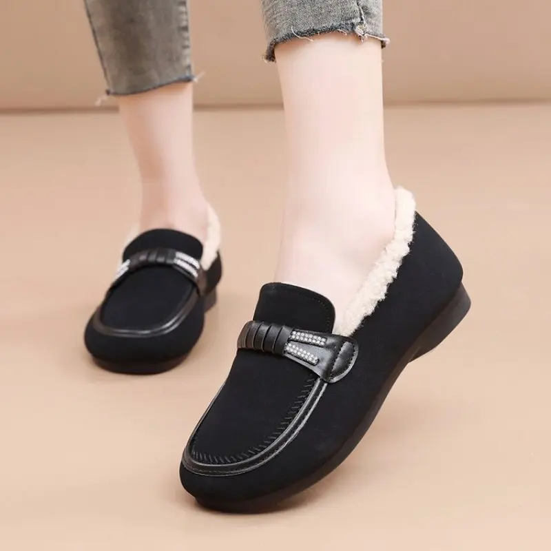 Women Warm Loafers 2024 Winter New Plush Ankle Snow Boots Flats Female Casual Cotton Shoes Ladies Solid Round Toe Sports Shoes