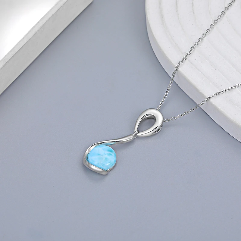 2021 الاتجاه الجديد الكلاسيكية سحر 925 فضة مجوهرات هدايا الرجعية البيضاوي الطبيعية الثمينة لاريمار قلادة قلادة للمرأة #4