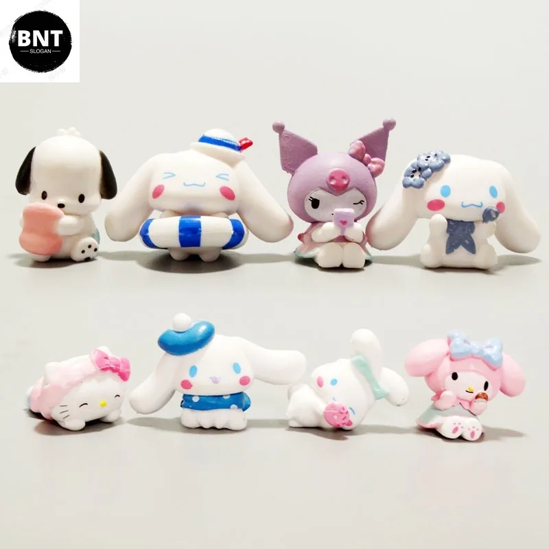 

8Pcs Sanrio Hello Kitty Decoration Anime Figure Kuromi Cute Toy Q Figural Car Desk Cake Decoration Model Children Birthday Gift