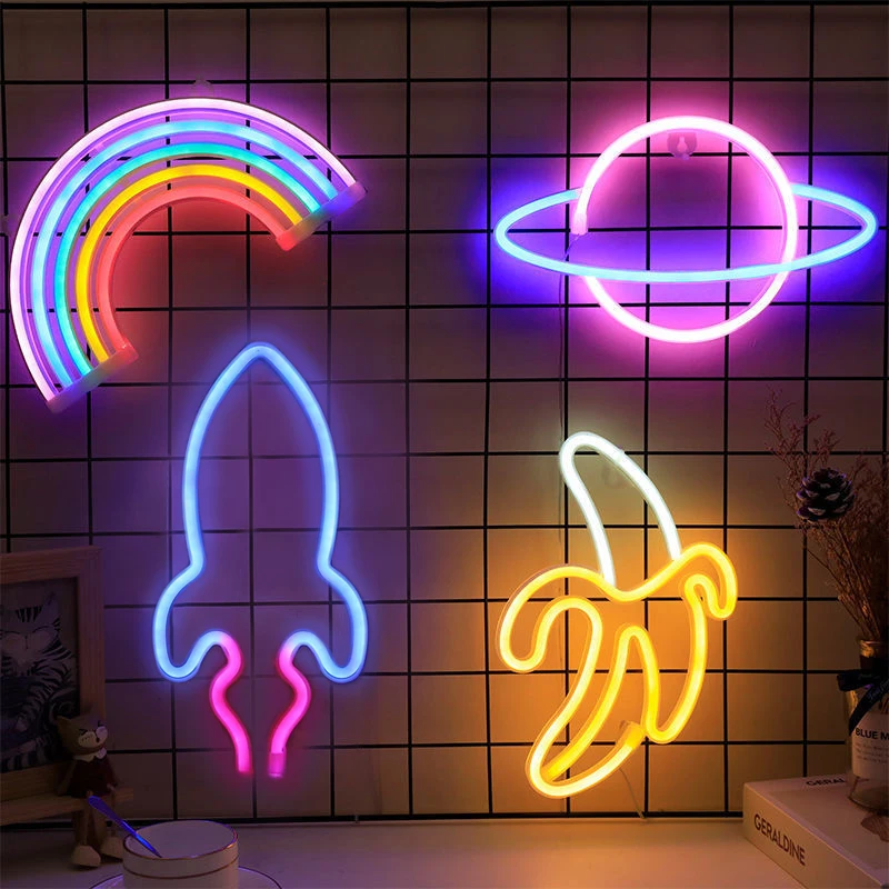 Neon Sign LED Rainbow shaped Neon Light Battery/USB Powered Colorful Neon Lamp desk wall Nightlight Christmas Decorative