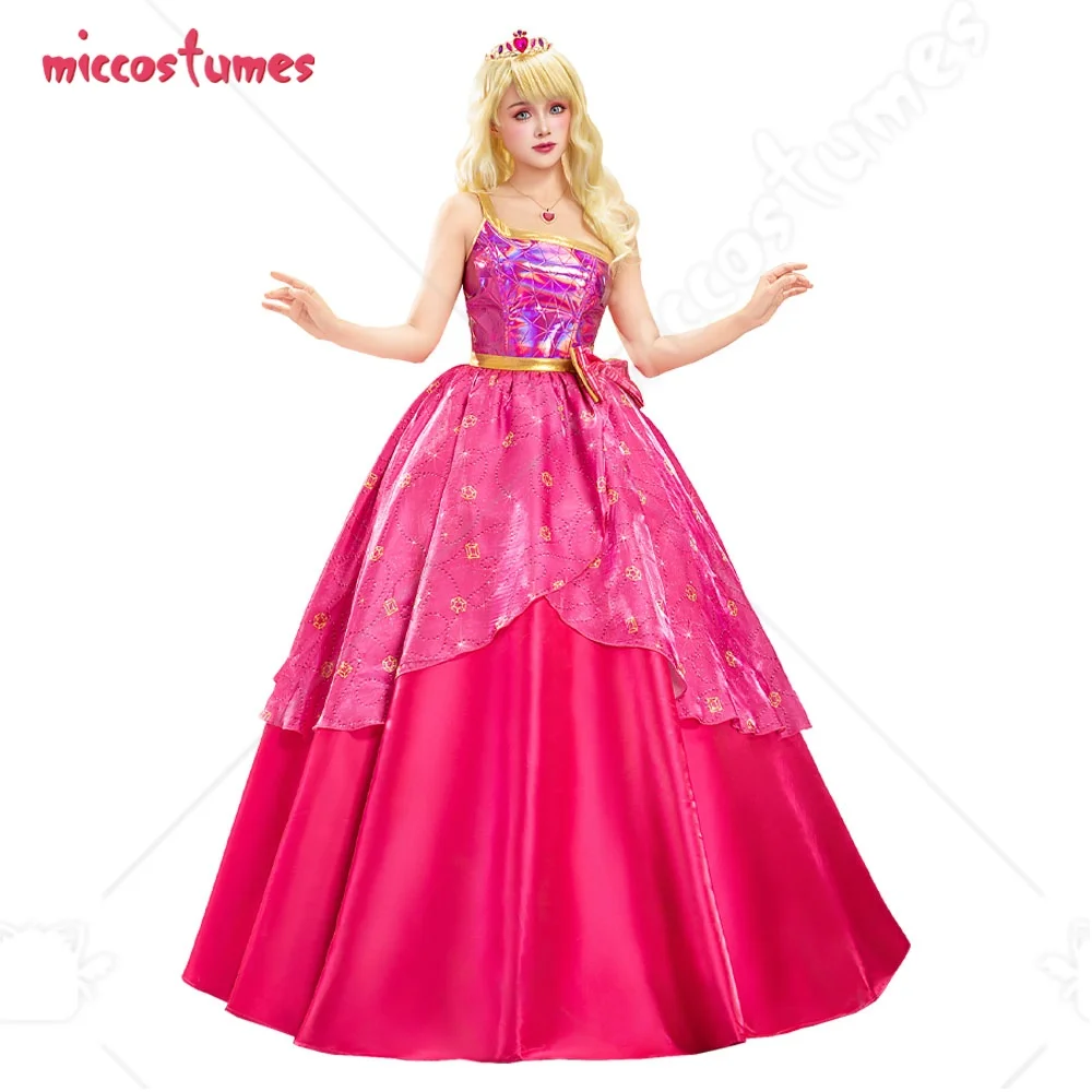 

Cosplay.fm Women's Princess Pink Sparkle Cosplay Costume Adult Ball Gown Dress with Necklace and Crown for Halloween Cosplay