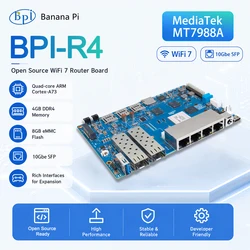 Banana Pi BPI-R4 MediaTek MT7988A (Filogic 880) quad-core Arm Corex-A73 4GB DDR4 8GB eMMC Support Openwrt Smart Router Board
