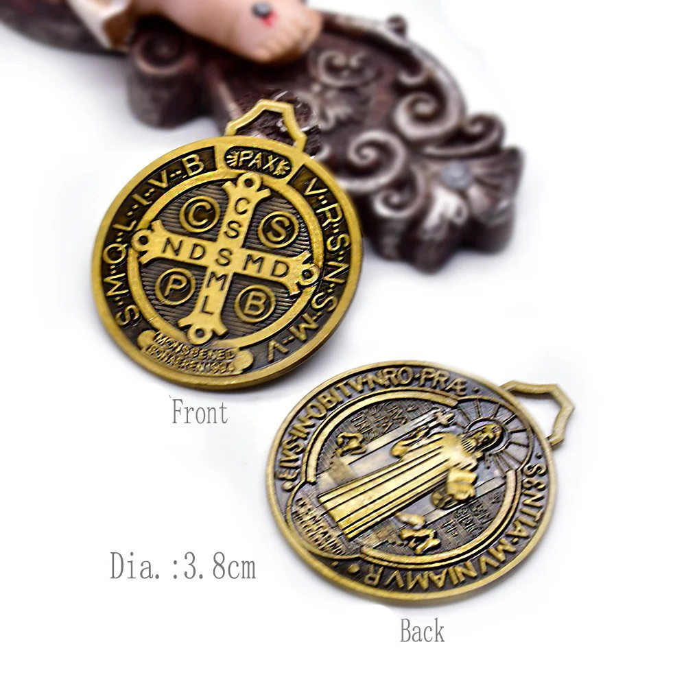 Antique Bronze Metal 4.7CM Saint Benedict Pendant Accessories Religious DIY Jewelry 3PCS/Pack