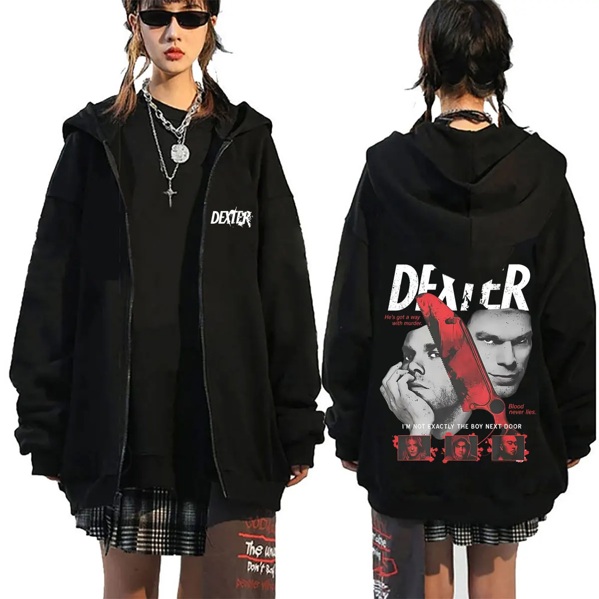 Dexter Morgan I'm Not Exactly The Boy Next Door Zipper Hoodie Men Casual Oversized Zip Up Jacket Male Gothic Zip Up Sweatshirt