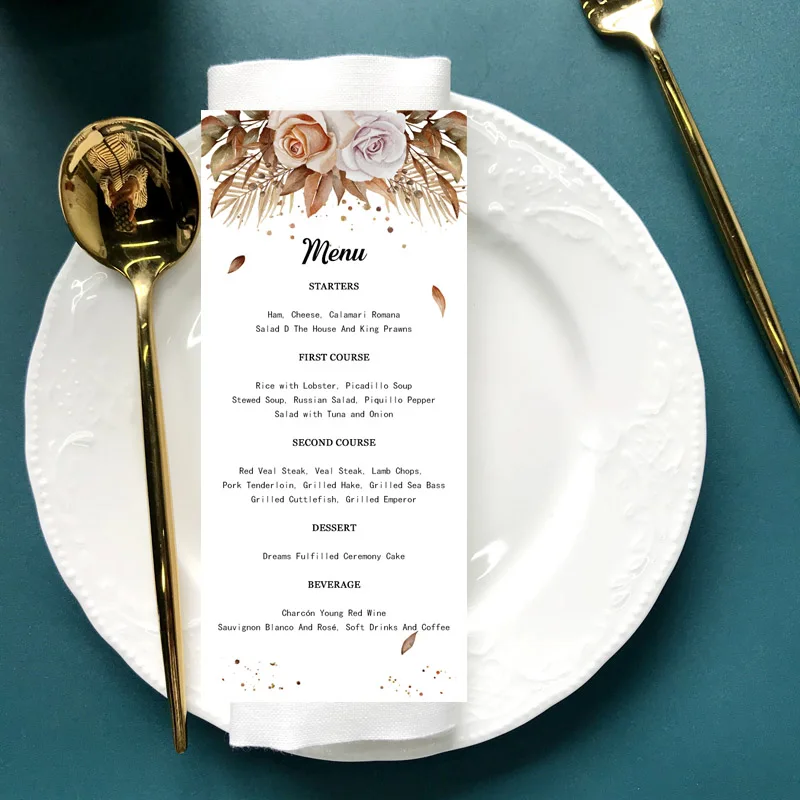 Personalised Wedding favor suplise custom Menu card 50pcs special paper guests plates decoration Programe cards color printing