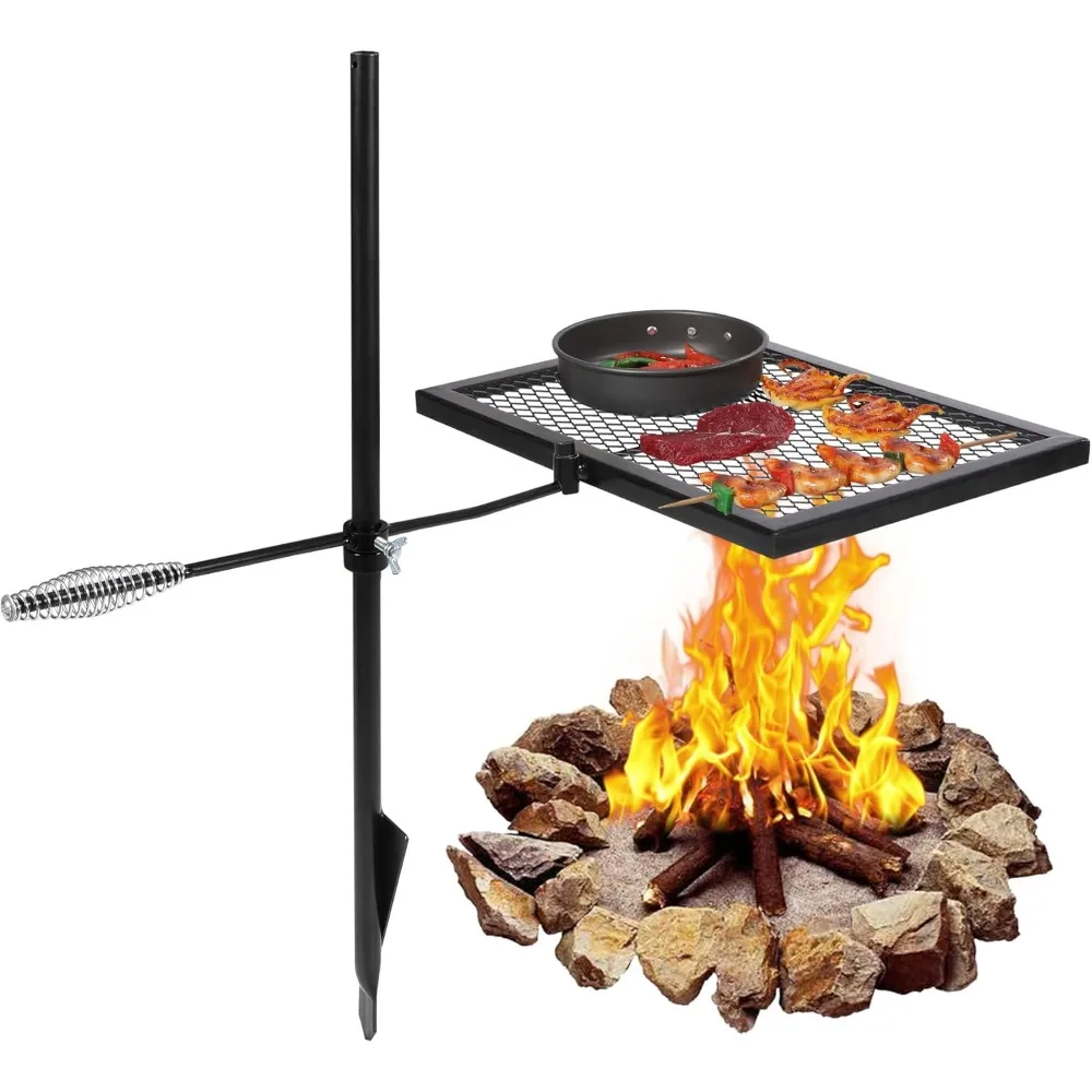 

Swivel Campfire Grill Heavy Duty Steel Grate, Over Fire Camp Grill with Carrying Bag for Outdoor Open Flame Cooking