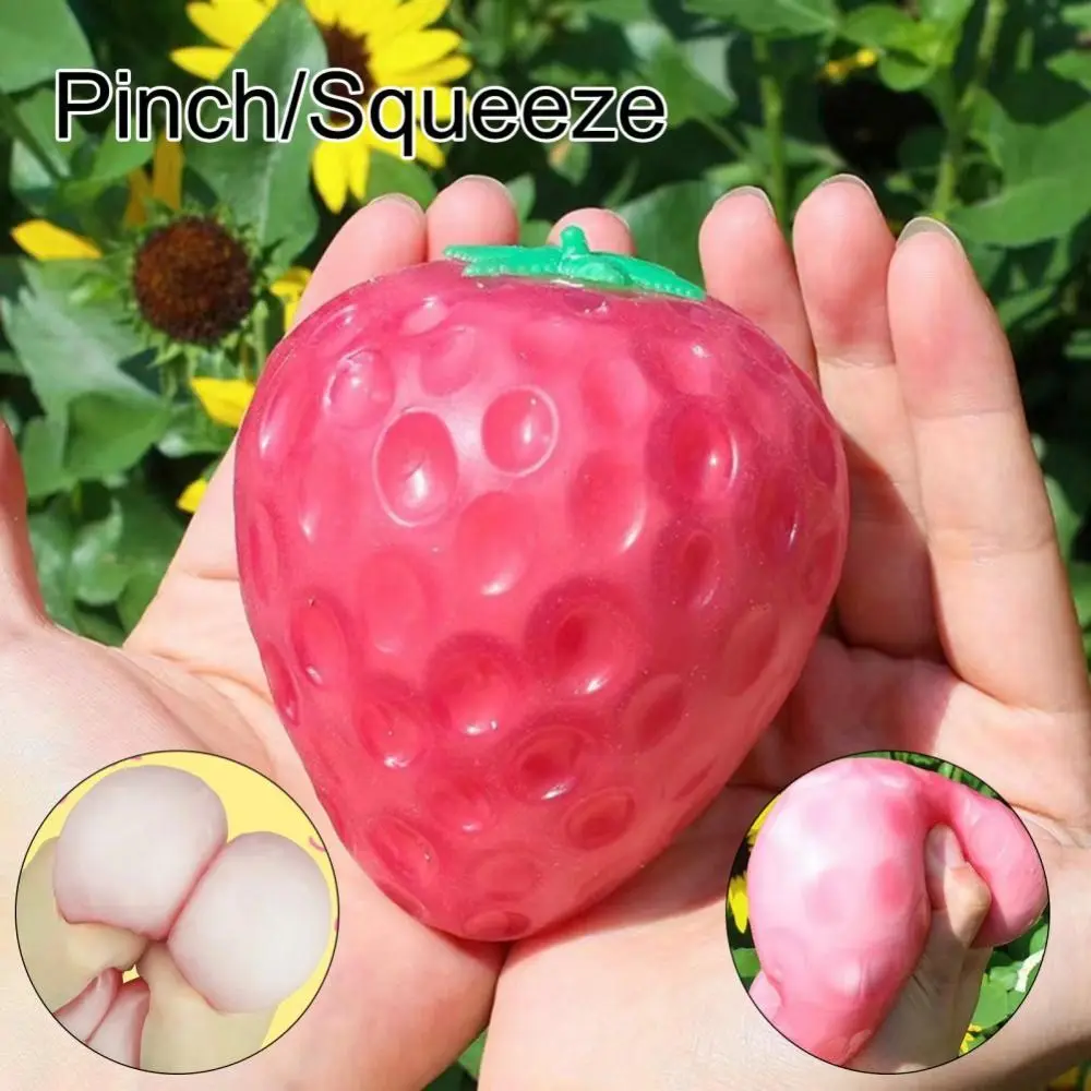 Simulated Color-changing Discolored Strawberries Squeeze Toy Sensory Toy TPR Pinch Decompression Toy Fidget Toy Kids Tricky Doll