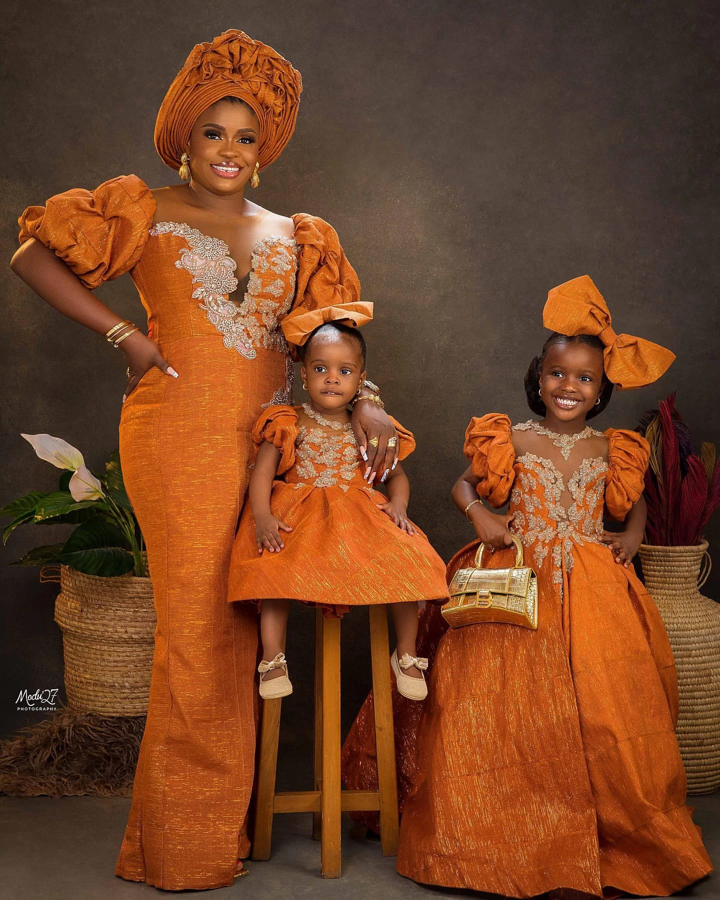 Shiny Orange Satin Short Puffy Ruffled Evening Dresses Aso Ebi Vintage White Lace Appliques Africa Women And Kids Dress To Photo