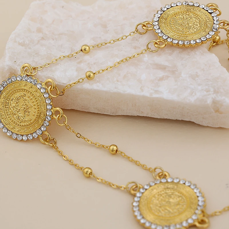 XRBELT Turkish Trendy Necklace Coins Gold Plated With Rhinestone Arabic Muslim Wedding Party Valentines' Day Gift To Wife