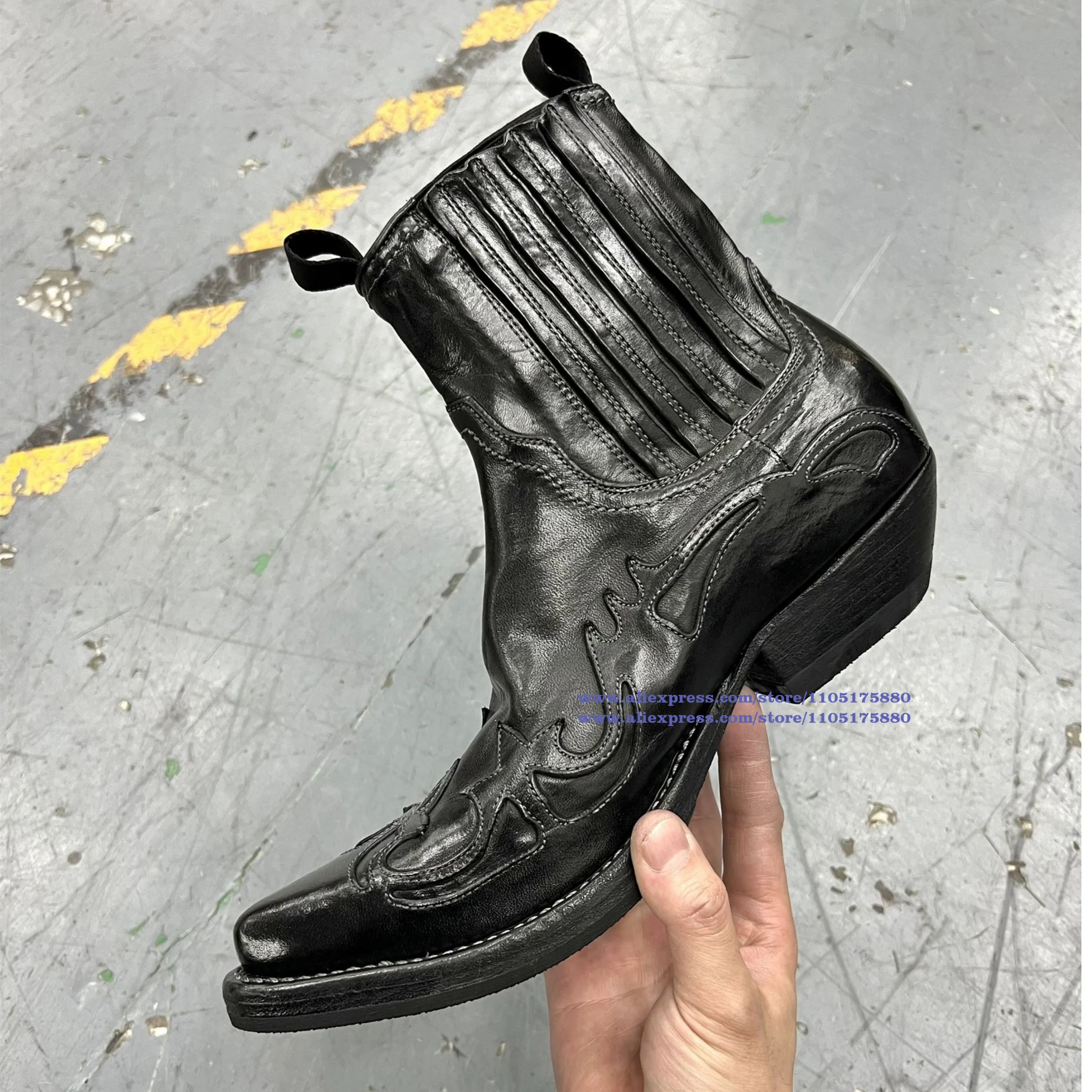 المطرزة تشيلسي الأحذية جلد أسود الرجال الأحذية مدبب تو الكاحل الجوارب العصرية الفاخرة مصمم أحذية رجالي بوتاس موهير