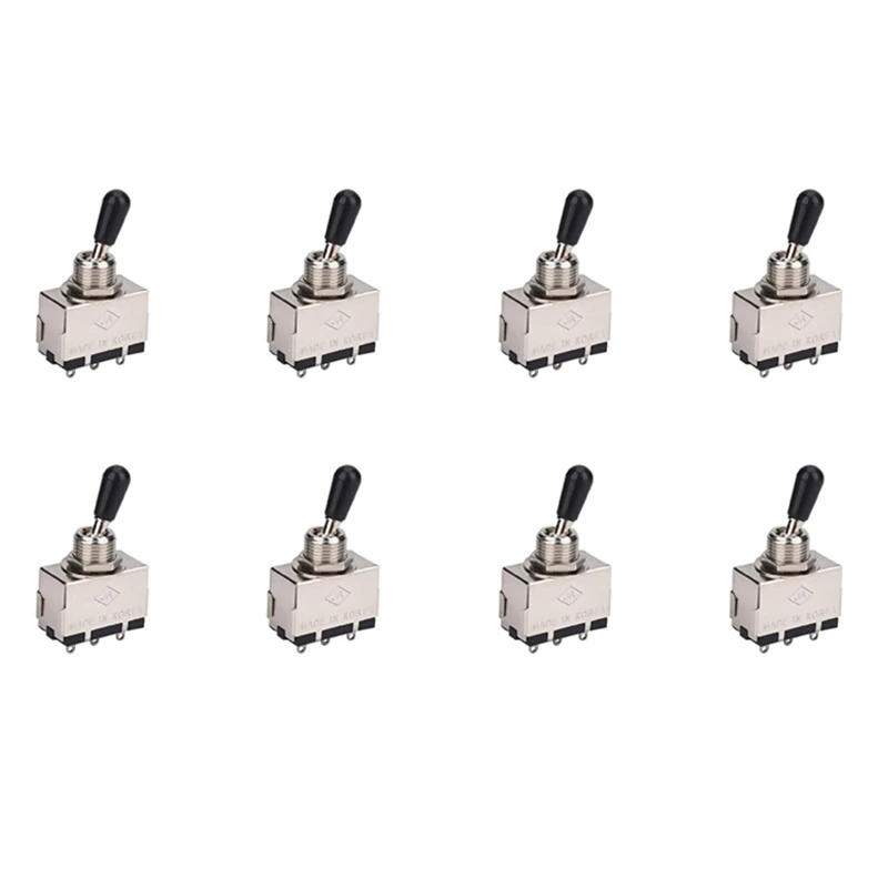 

T22C 8Pc Guitar 3 Way Toggle Switch, Enclosed 3 Way Selector Switch With Black Tip Knob For Lp Style Electric Guitar