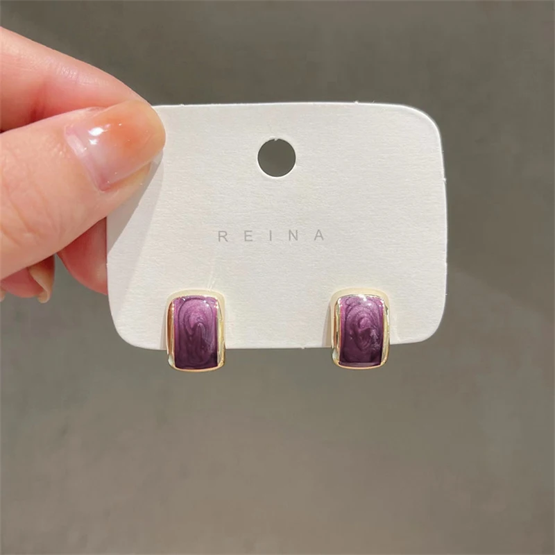 Trend Chic Enamel C-shaped Women's Stud Earrings Red Green Pink Color Small Earrings for Girls Aretes De Mujer In - detail 11