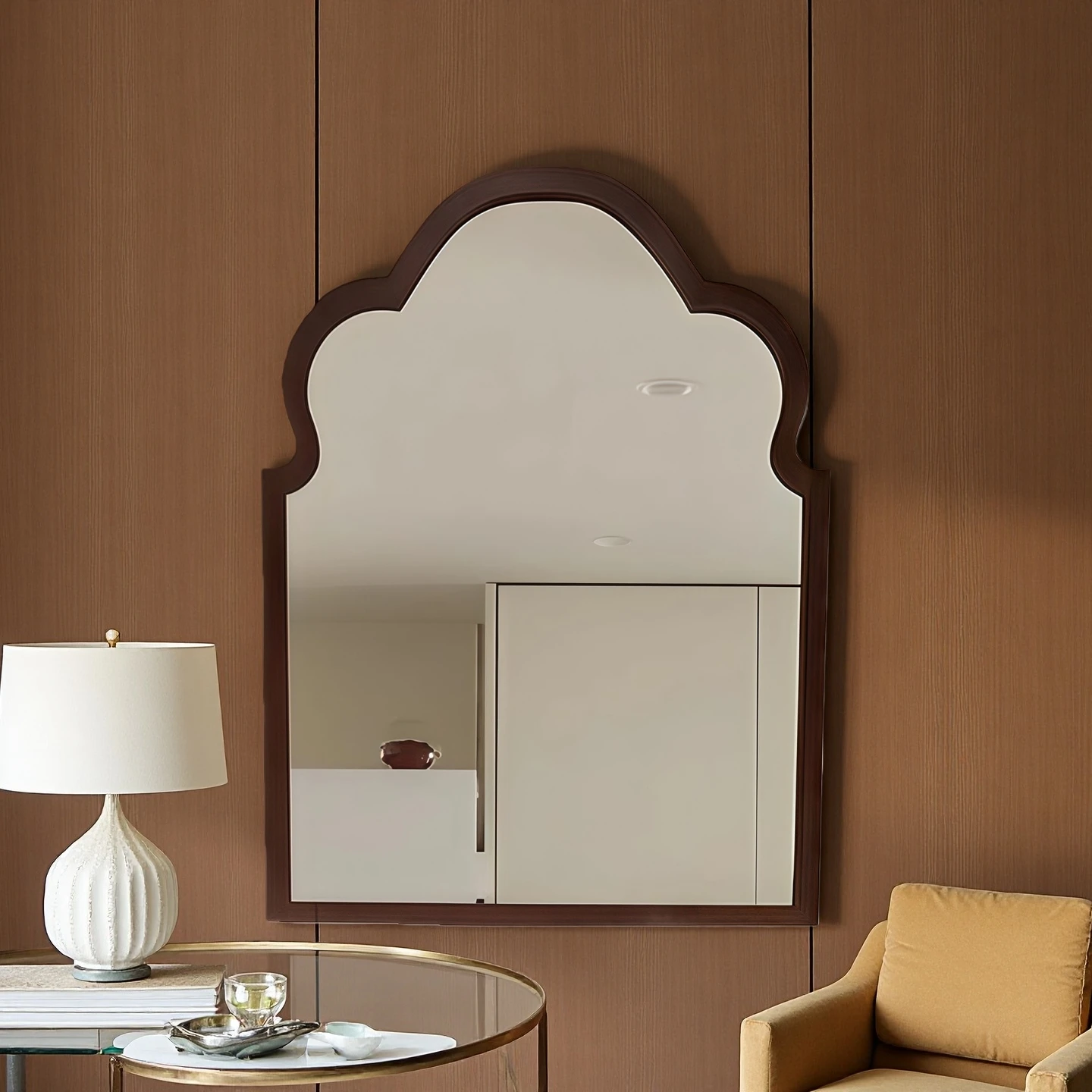 Wall Mounted Makeup Mirror 50cm X 35cm Irregular Design with Wooden Frame Window Decorative Bathroom Vanity Mirror view 2