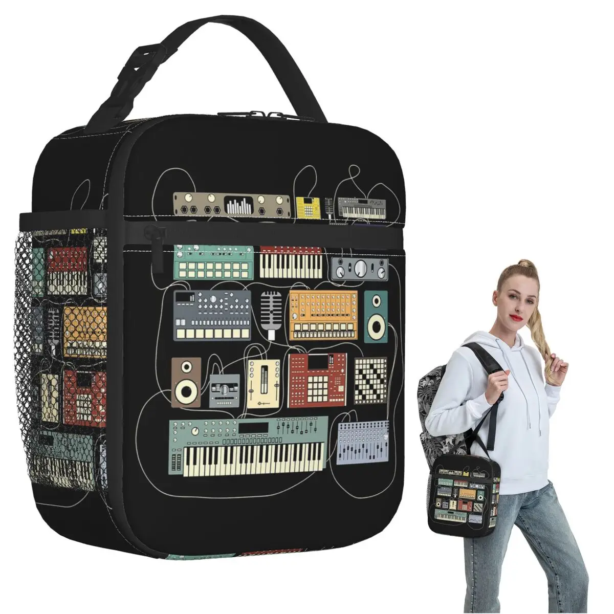 Electronic Musician Synthesizer And Drum Machine Dj Insulated Lunch Bag Women Kids Portable Food Boxes Thermal Lunch Box Tote