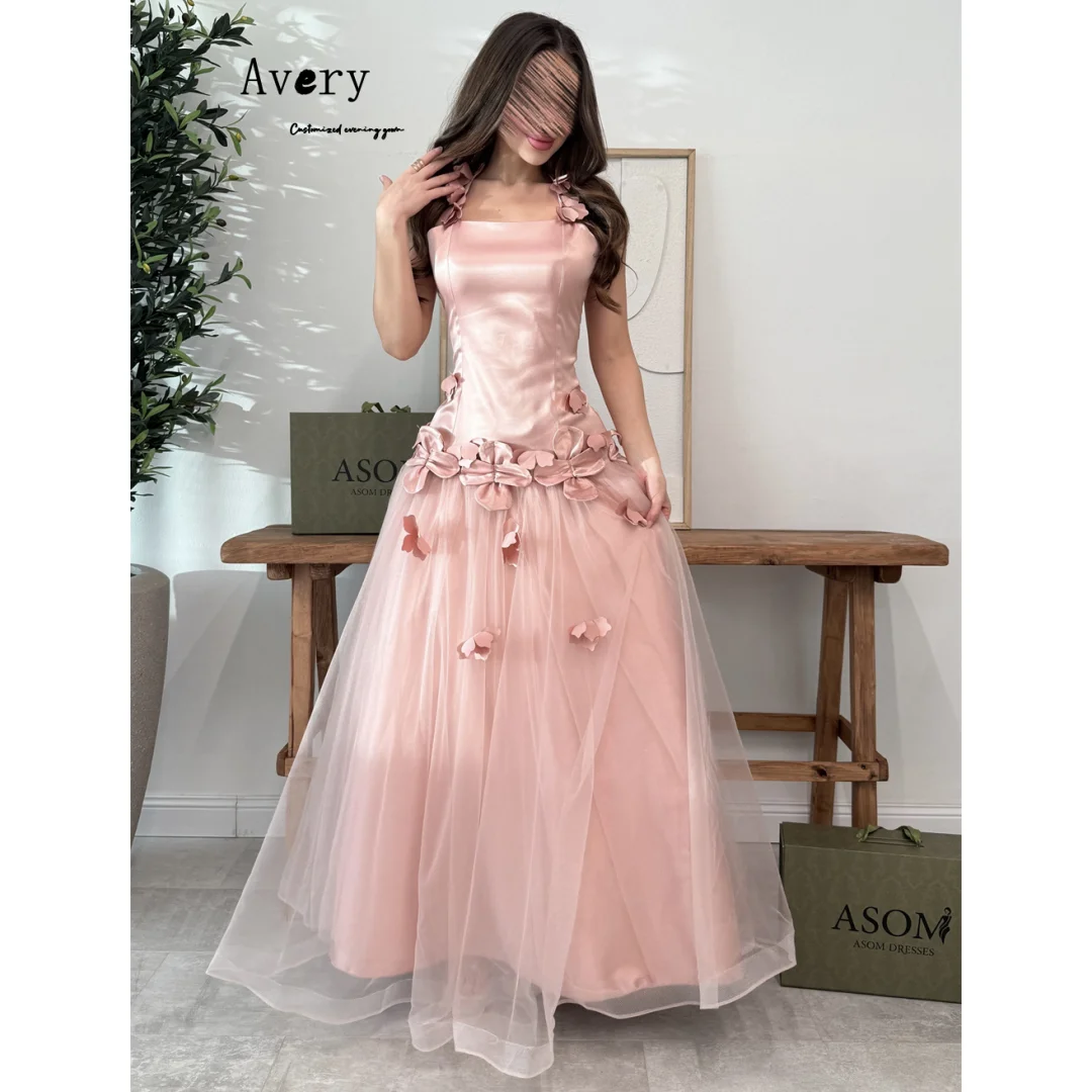 

Avery Custom Pink A-line Sleeveless Flower Elegant Dresses for Woman Party Wedding Luxury Women's Elegant Party Dress Evening